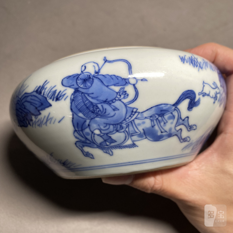 清康熙 青花羌胡出猎图围棋罐一对 - 图18